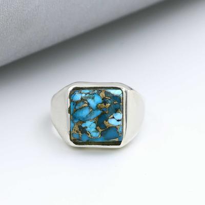 Blue Copper Turquoise Gemstone Ring, Solid 925 Sterling Silver Ring, Birthstone Ring, Anniversary Ring, Mens Ring