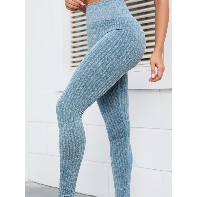 Vertical Striped High-Elastic Sports Fitness Clothing Wide Ribbed Yoga Pants European and American Style European Size Cross-Border Style for Women
