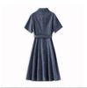 Retro Jacquard Denim Slimming Mid-Length Dress for Women - Summer Style