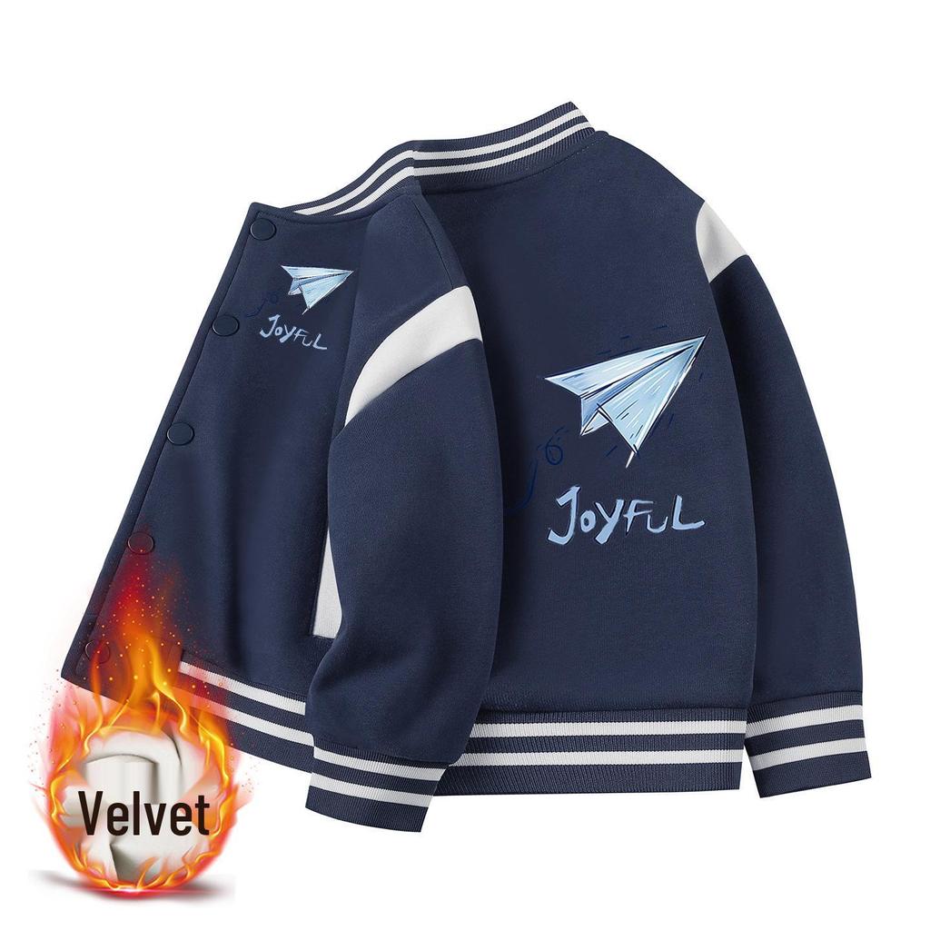 Kids' Autumn/Winter Baseball Jacket - Boys' & Girls' Medium/Large Plus Velvet Spring/Fall/Winter Outerwear