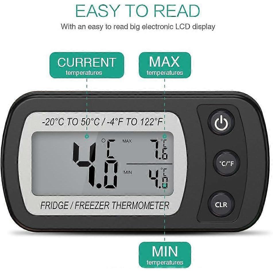 Refrigerator Thermometer LCD Display Digital Waterproof Freezing Thermometer with Magnetic Crochet Black Refrigerator Thermometer (-20 ~ 50 ) -