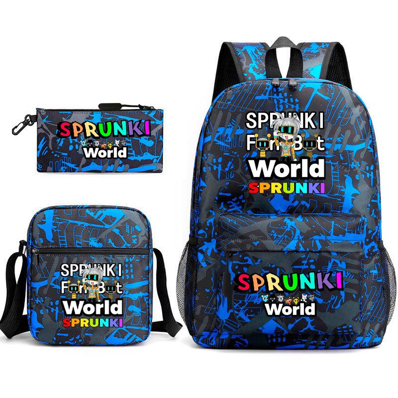 New rhythm box game merchandise primary school bag sprunki cartoon starry sky backpack 3-piece set D