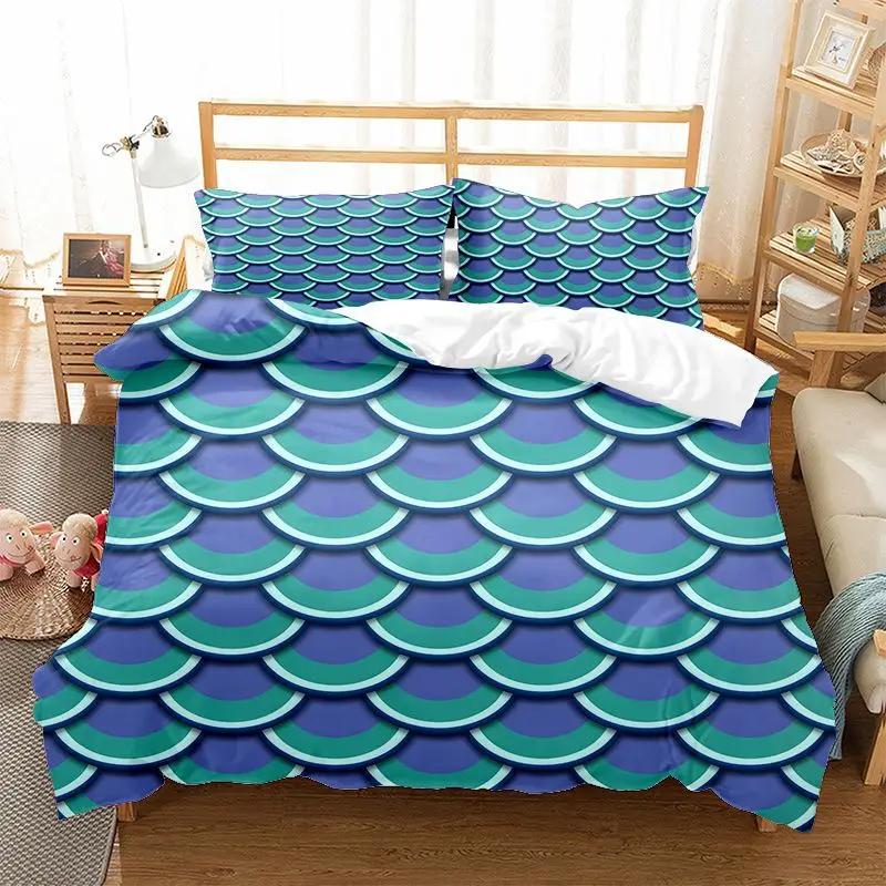 Comforter Mermaid Fish Scales Magical Colorful Seamless Pattern With Fish Scale Net Print Bedding Set Microfiber