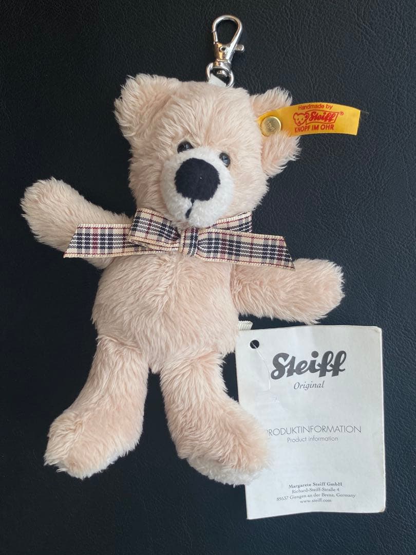 

[USED] Old Steiff Teddy Bear Plush Keychain Beige with Paper Tag