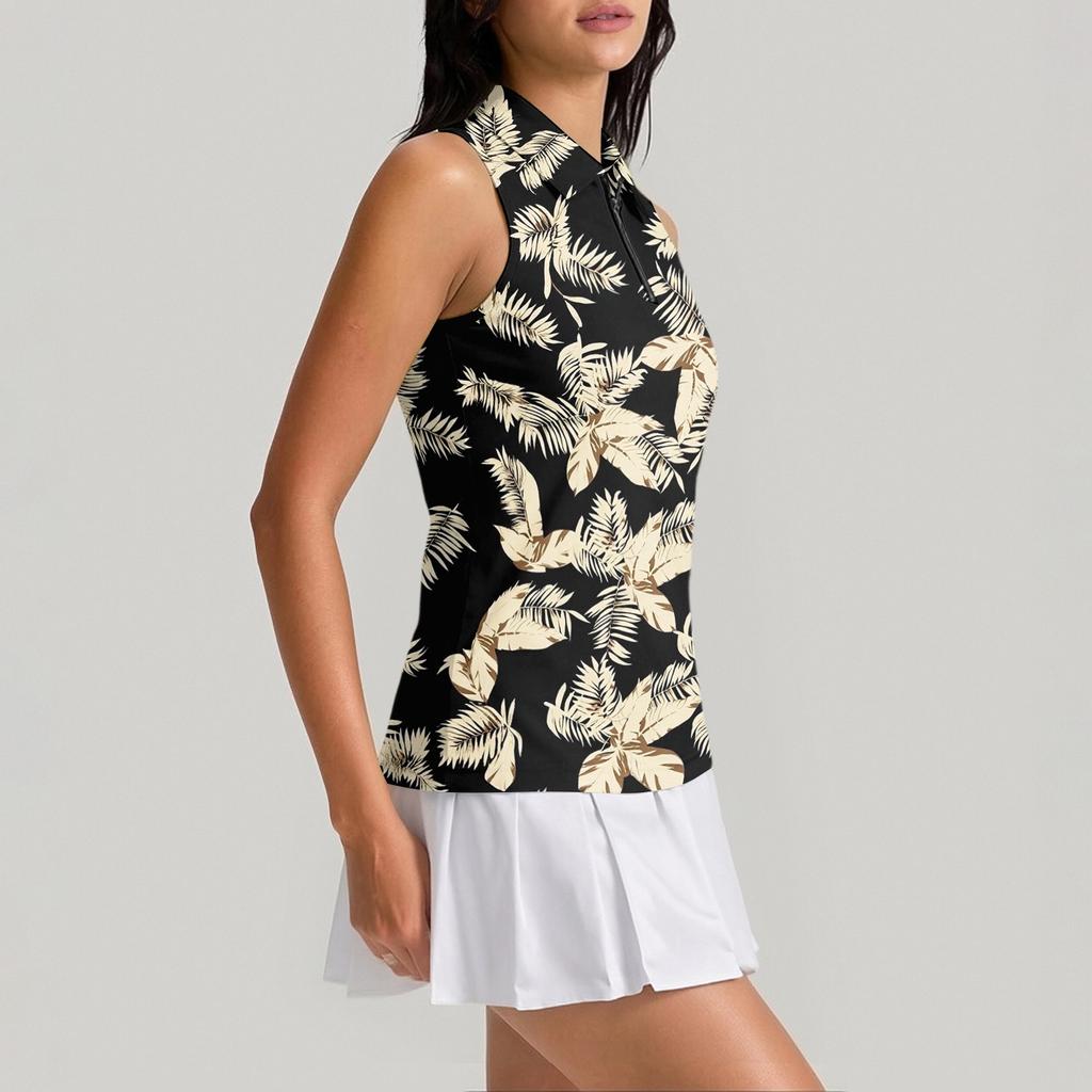 Womens Sleeveless Golf Shirt with Zipper Collar Printed Sports Tank Top Athletic Performance Pullover for Outdoor Activities