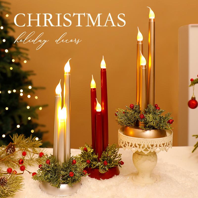 Christmas Led Electronic Candle Set With Realistic Flame For Holiday Decor