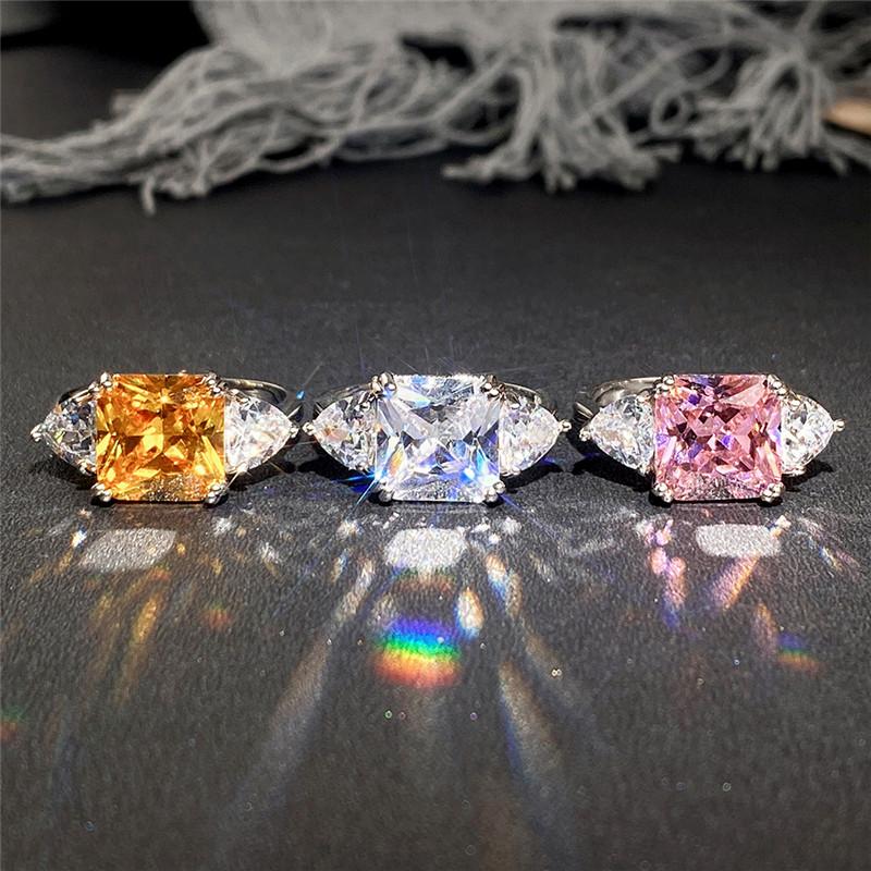 Brilliant Square Cubic Zirconia Rings for Women Silver Color Proposal Engagement Wedding Bands Statement Jewelry 2022