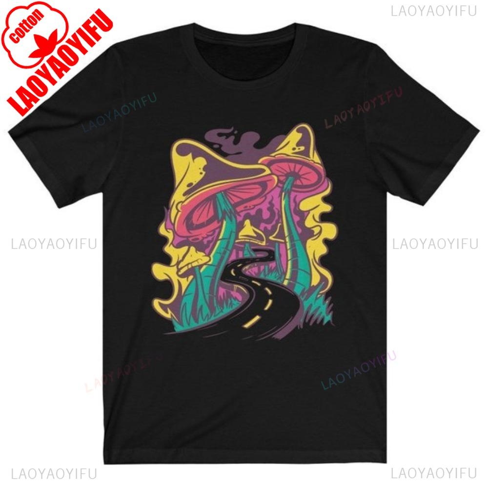 Psychadelic Road Trip TShirt Magic Mushroom Shirt Men Women Summer Daily Life Fashion Casual Crewneck Cotton Short Slevee
