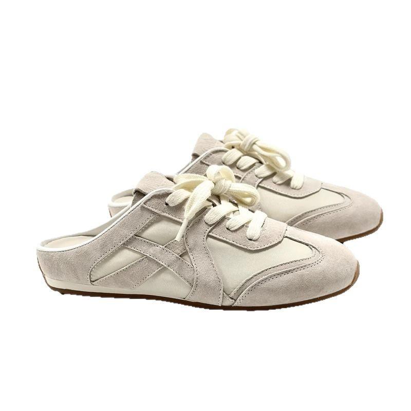 Korean version of German training half slippers for women's summer wear flat bottom color matching leather bag head half slippers without heel l