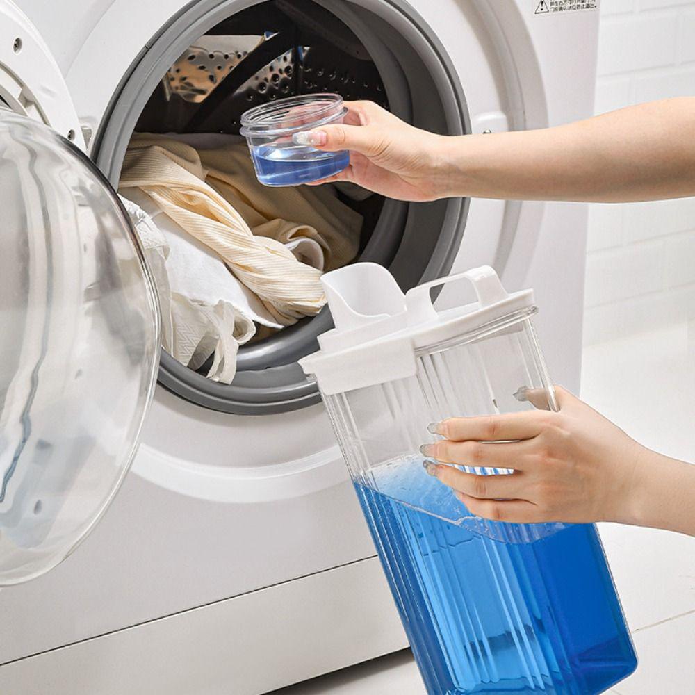 Transparent Laundry Powder Storage Box with Measuring Cup Laundry Room Organization