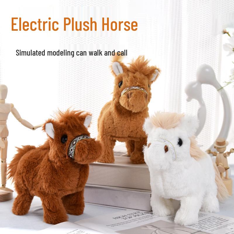 Electric Walking Plush Horse Doll with Neighing Sounds and Leash – Electronic Pet Toy for Children