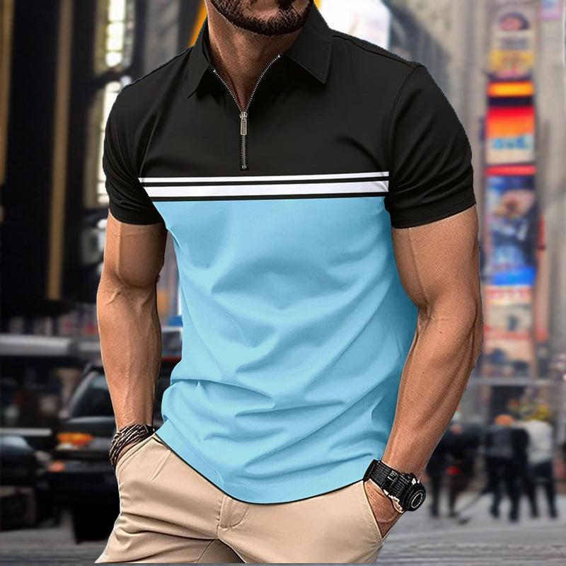 Men's Polo Shirt Zipper Casual Short Sleeved T-shirt Top