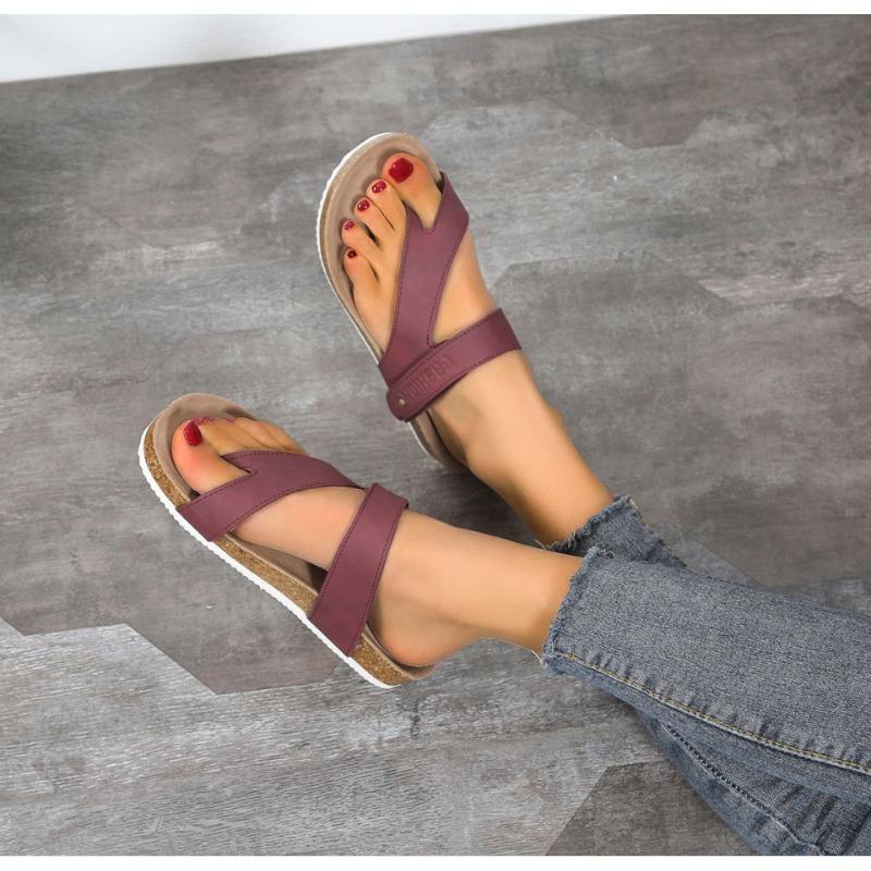 Summer new fashion outer wear non-slip cork cover toe pinch foot beach cool slippers women's flat slippers