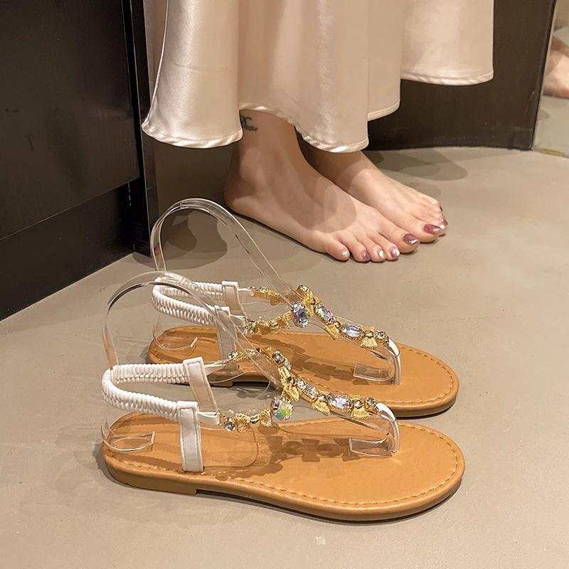 Fashion Summer New Slippers Pvc Transparent Woman 2025 Party Flip Flops Luxury Crystal Women Flats Sandals Bow Fashion Clip Toe Shoes