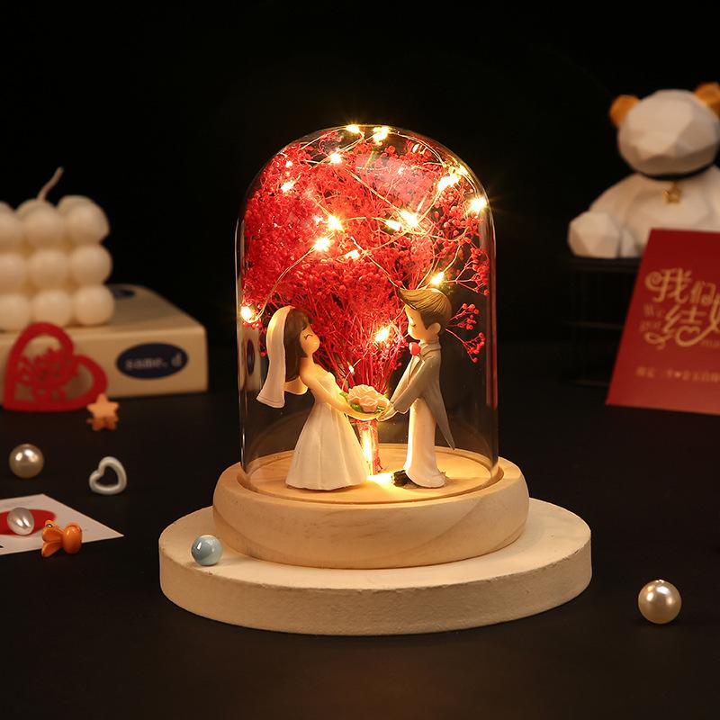 Valentine's Day Flower Ornament, Immortal Flower Night Light Wedding Souvenir, Creative Desktop Ornament LED Light