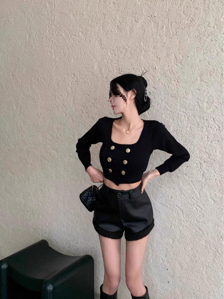 Women's Coffee Ruffled Winter Lamb Wool High-Waist Wide-Leg Retro Booty Shorts