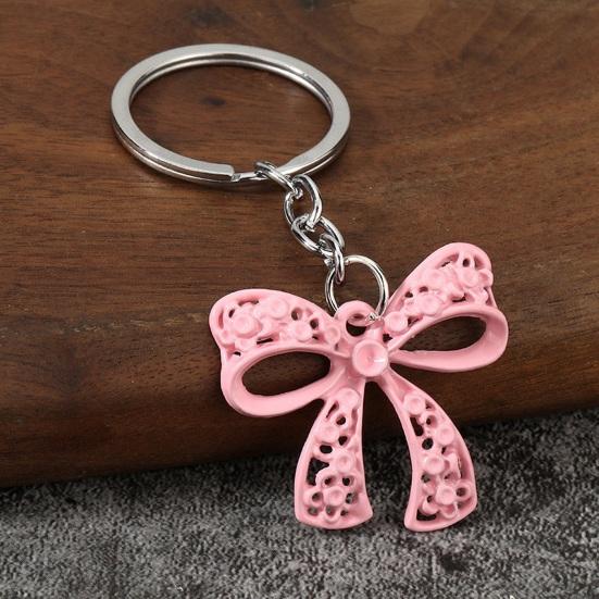 2Pcs Keychain Pendant, Hollow Bow Shape Key Ring with Chain, Compact Portable Key Holder for Men Women Accessories