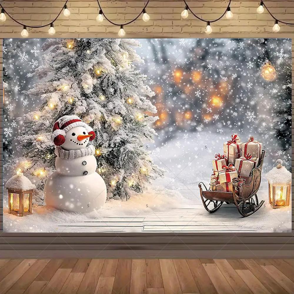 Merry Christmas Background Supplies Winter Snowman Santa Claus Backdrop Xmas Tree Party Decoration Christmas Photography Props