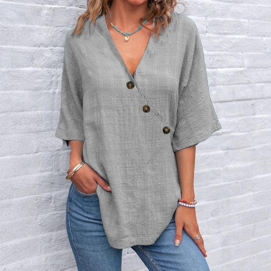 YYFS Women's Fashion Casual Summer Spring Solid Color Print 1/2 Sleeves V-Neck Blouses & Shirts