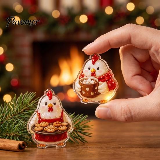 Christmas Tree Hanging Charms Chicken Advent Calendar 2026, 24 Unique 2D Acrylic Reusable Holiday Decor Ornaments, Cute Decorations for Kids,