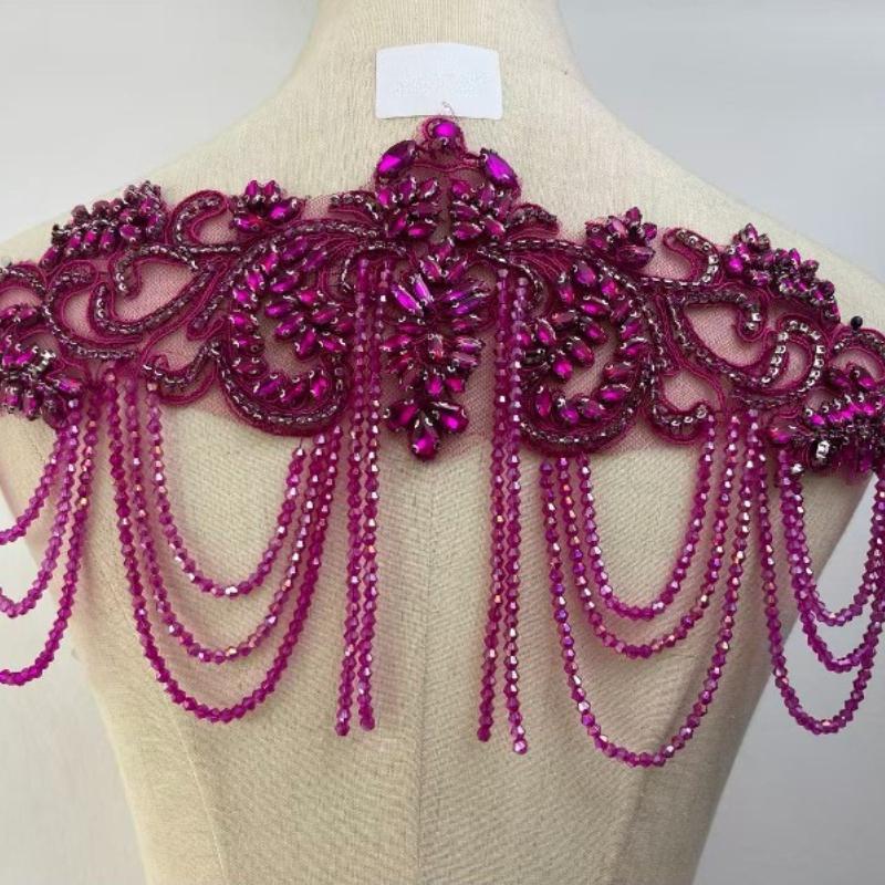 1 STÜCK Handgenähte Fransen Perlen Spitze Strass Applikationsaufnäher 26 Farben DIY Handgemacht Kleid Hochzeitskleid Bekleidungszubehör
