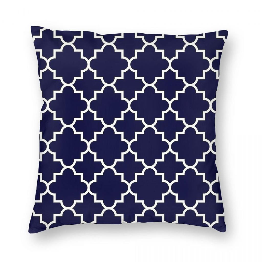 Navy Blue Perfect Quatrefoil Pillowcase Polyester Linen Velvet Printed Zip Decor Throw Pillow Case Sofa Cushion Cover X