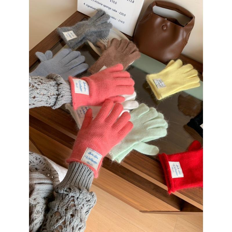 Rabbit Hair Blended Blue Wool Fingerless Gloves Solid Color Fresh Women Korean Autumn and Winter Warm Fingerless Gloves