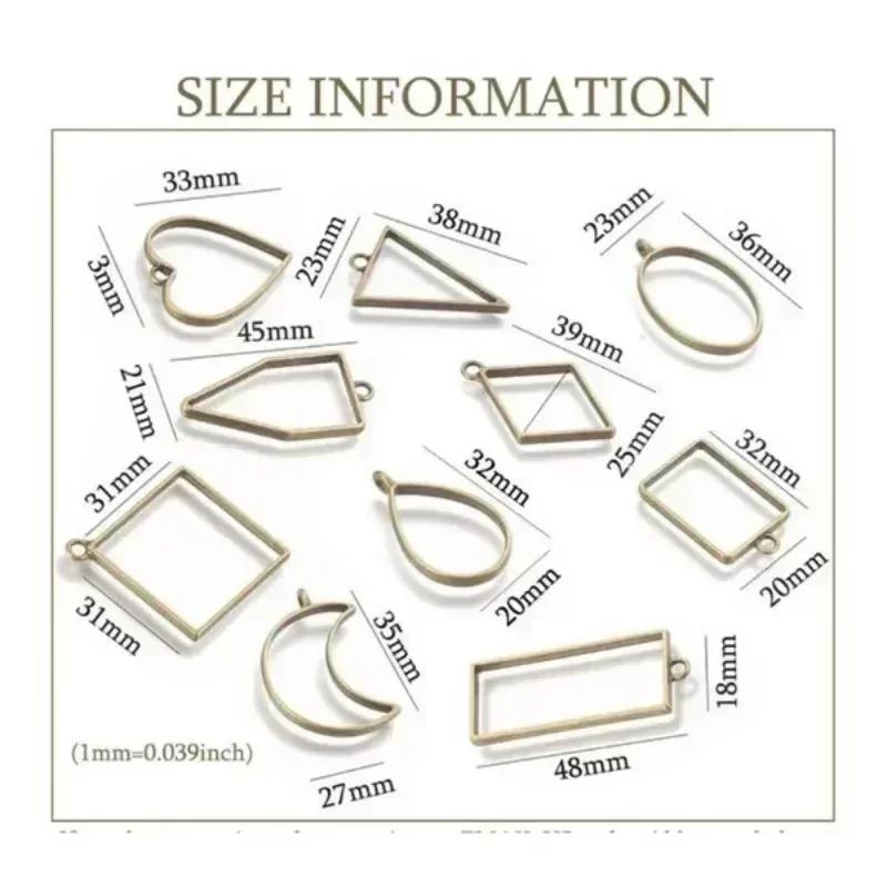 10Pcs/set  Pcs Alloy Resin Mold Hollow Pressed Flower Frame Connectors Charms DIY Necklace Pendant Jewelry Making Set