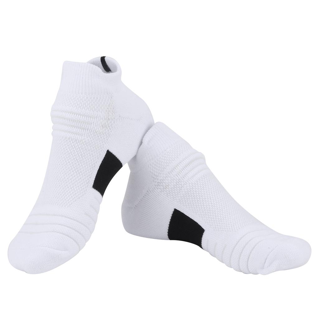 Kammad bomull Sport Basketboll Andningsbara Förtjockade Löpning Stötdämpande Strumpor(Vit Svart )