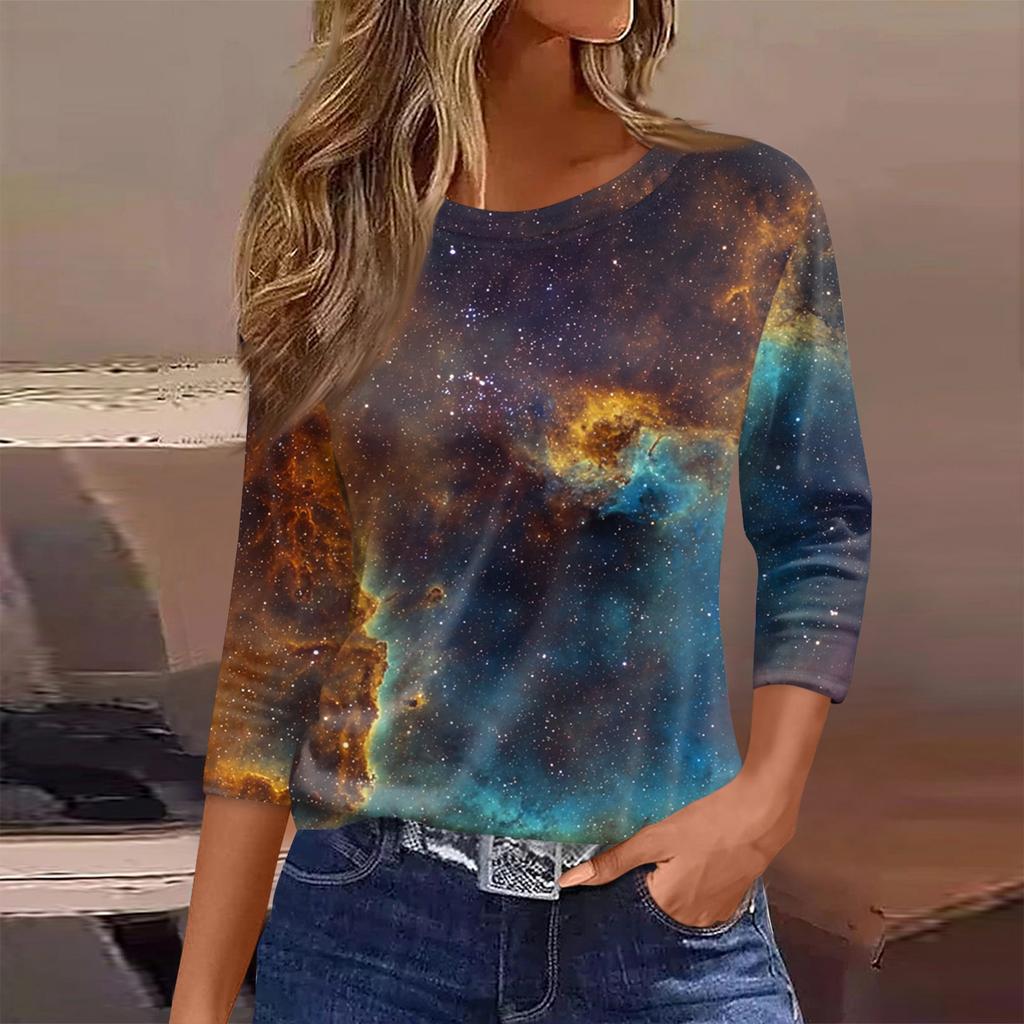 Women's T Shirt Print 3/4 Sleeve Daily Weekend Fashion Basic Round Neck Regular Top