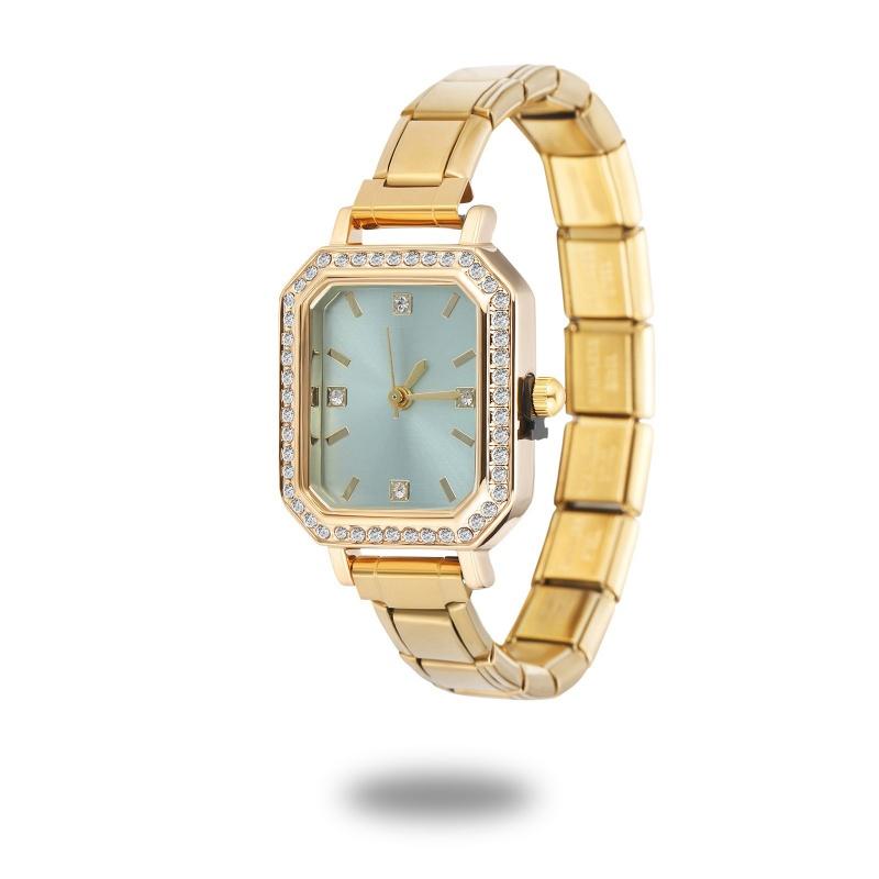 Fashion High Quality Men Women's Stainless Steel Square Round Shiny Zircon Watch Bracelet For Friend Birthday DIY Jewelry Gift