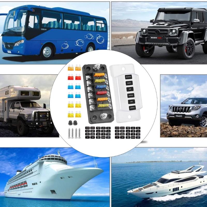 6 Circuit Automotive Fuses Block with LED Indicators 30A Per Slot Waterproof Design Fuses Holder For Motorcycle Use