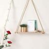 Wooden Swing Hanging Hemp Rope Wall Shelve Mounted Floating Home Living Room Plant Flower Pot Tray Storage Garden Decoration