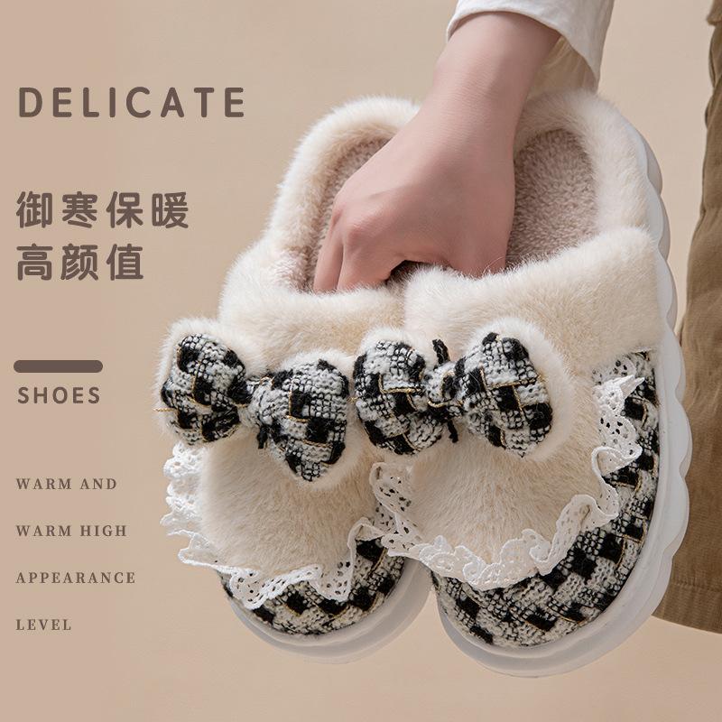 Premium Plush Cotton Slippers Winter Indoor Home Plush Thick Bottom Non-slip Warm Cotton Mop
