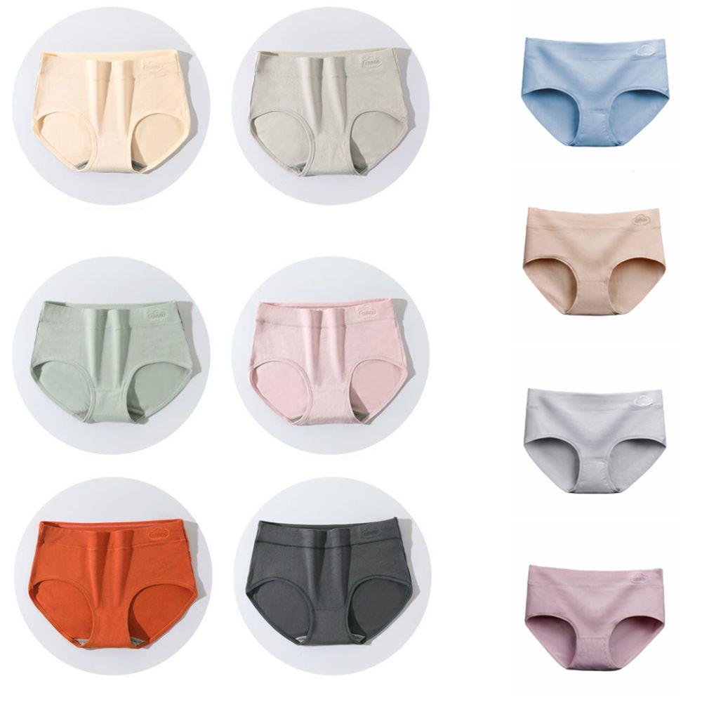 4pcs Solid Color Cotton Panties Lingerie Mid Waist Briefs Soft Women Underwear Lady