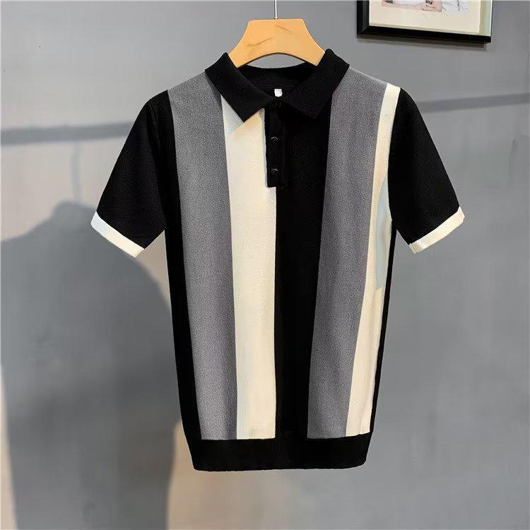 Men's Trendy Summer Striped Ice Silk Polo Sweater - Youthful Fashion Casual Top
