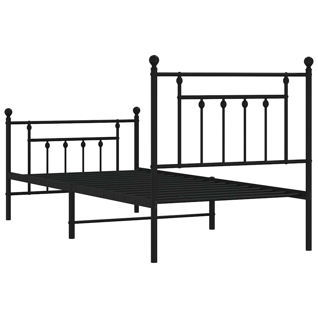 Struttura Letto in Metallo con Testiera e Pediera Nera 90 x 190 cm