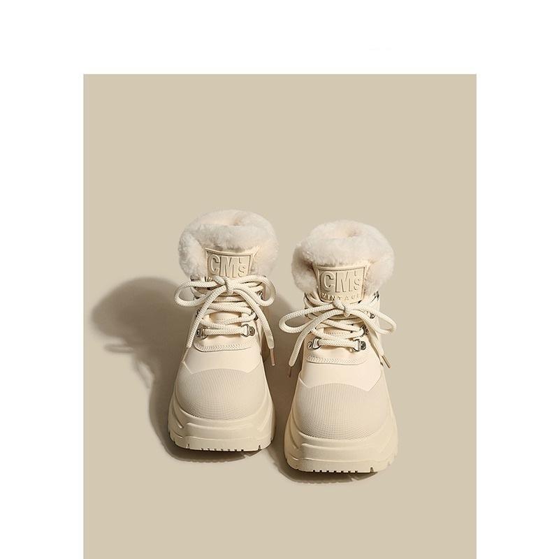 

Snow boots women s 2025 new winter velvet thickened warm Northeast large cotton shoes thick-soled Martin boots women s tide 35 бежевый