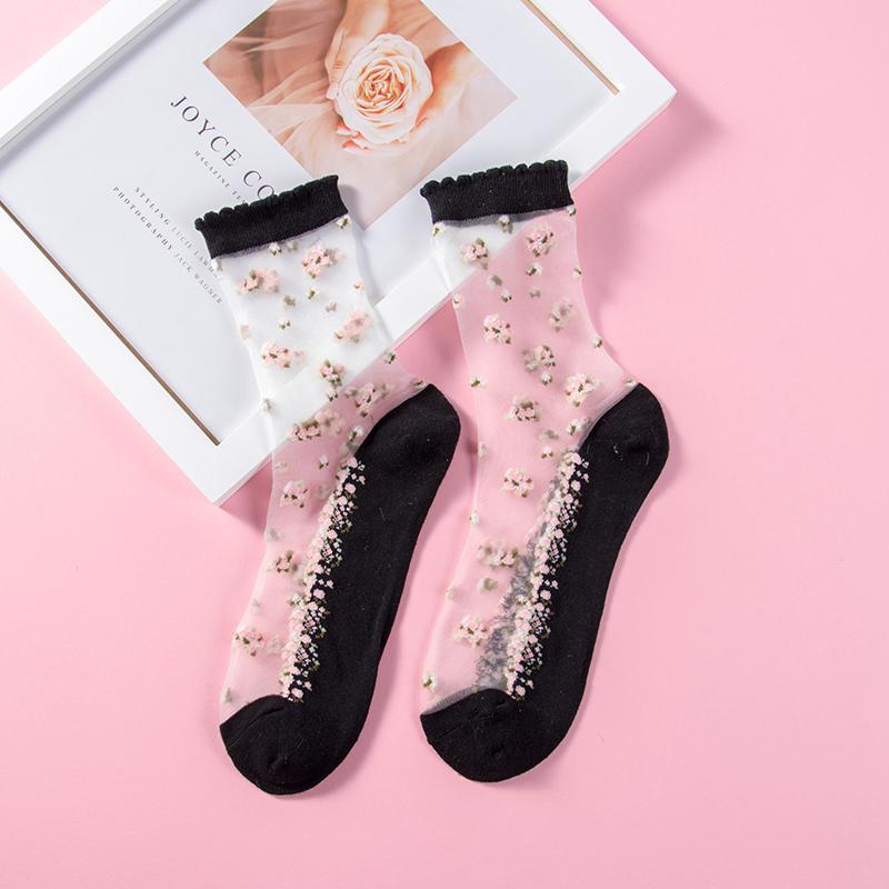 Ultra-thin Transparent Crystal Silk Socks Women Fashion Summer Harajuku Crew Socks Elastic Long Socks