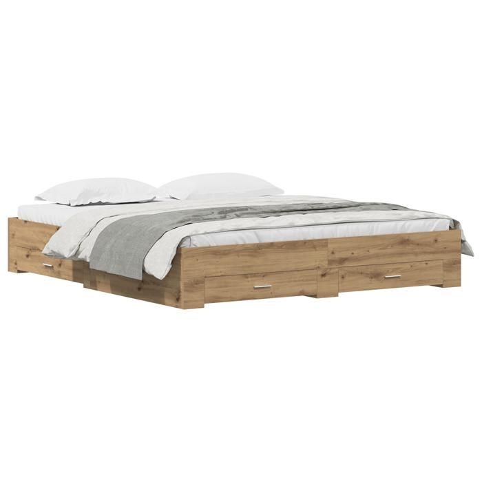 Lits avec tiroirs vidaXL Chêne artisan 180x200 cm Bois d'ingénierie 3333961