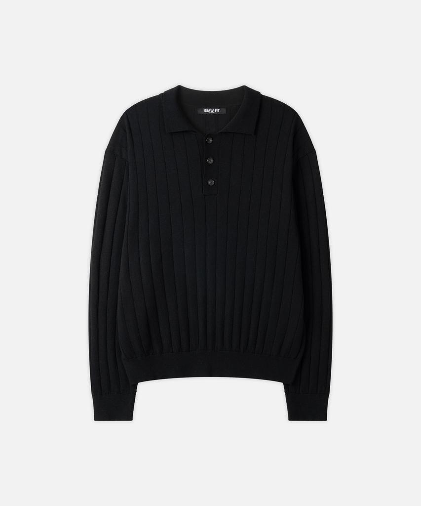 DRAW FIT Wool Supple Ribbed Polo Knit [2 Colors]