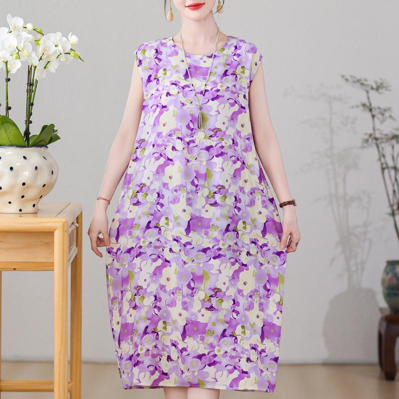 Casual Women's Dresses Summer Vintage Clothes Plus Size Sleeveless Loose Long Dress
