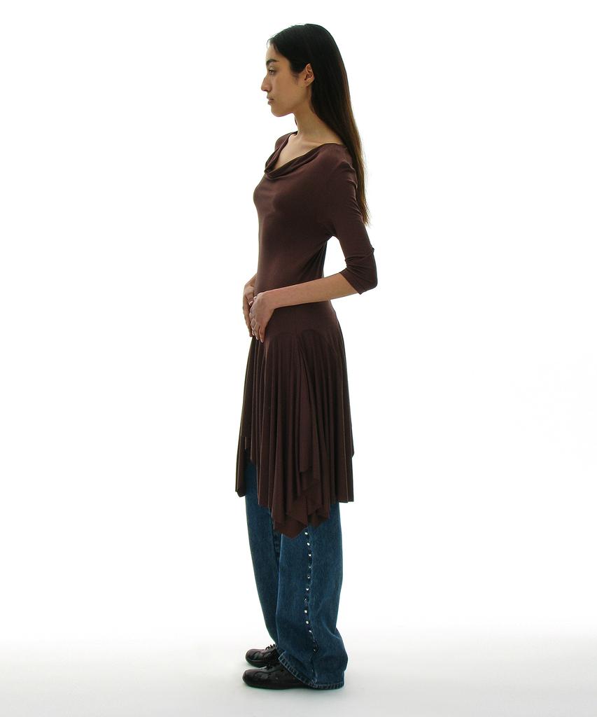 Partimento Woman Cowl Neck Asymmetrical Jersey Dress_Brown