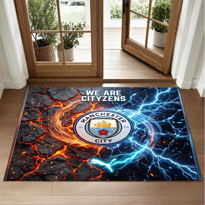 Manchester City Design Crystal Velvet Rug Soft Decorative Mat for Bedroom Entrance