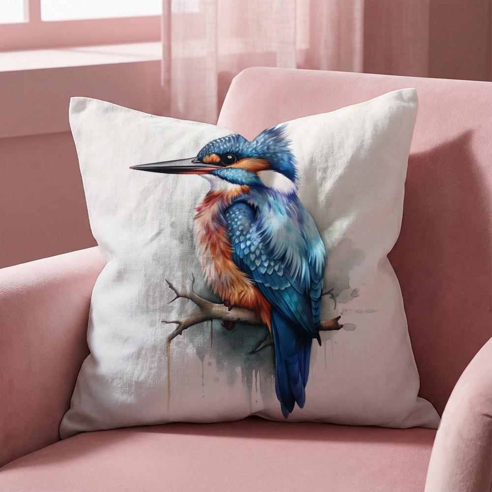 Kingfisher Watercolor Painting Cushion Cover Multi-Scene Pillow Cover for Home & Car - Reversible, Soft & Durable for Daily Use