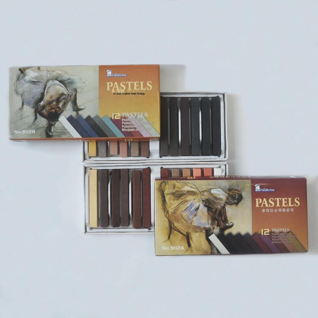 Profesjonalny zestaw 12 kolorów grafitowych pasteli w sztyfcie do szkicowania i tworzenia artystycznego