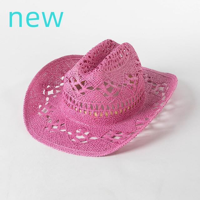 Matcha Green Cowboy Straw Hat Handwoven Hollow Men's and Women's Summer Sun Hat Western Cowboy Straw Hat  sombrero vaquero
