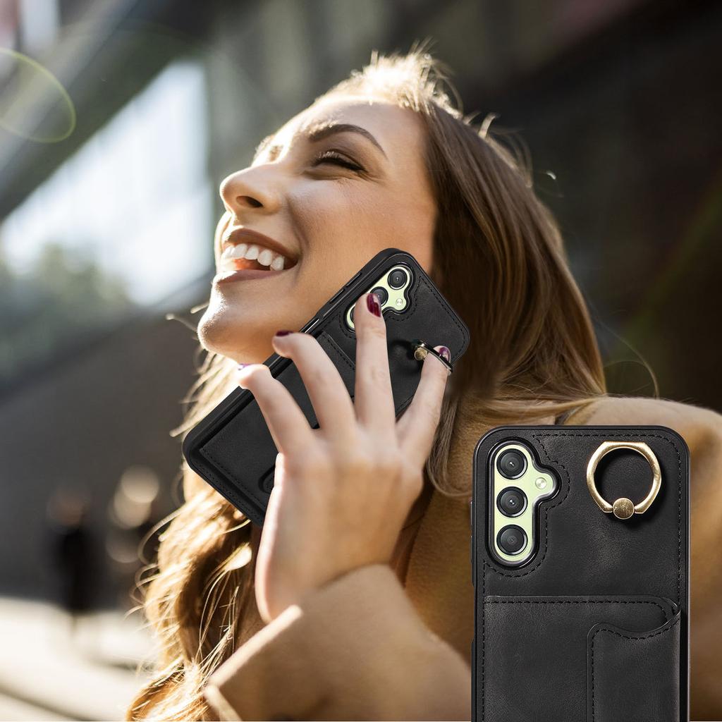 For Samsung Galaxy A25 (5G) Ring Bracket Card Holder Slots Cover Phone Case