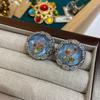 Exquisite Design Ancient Amber Dried Flower Earrings French Retro Plated 18K White Gold Premium Personality Earrings