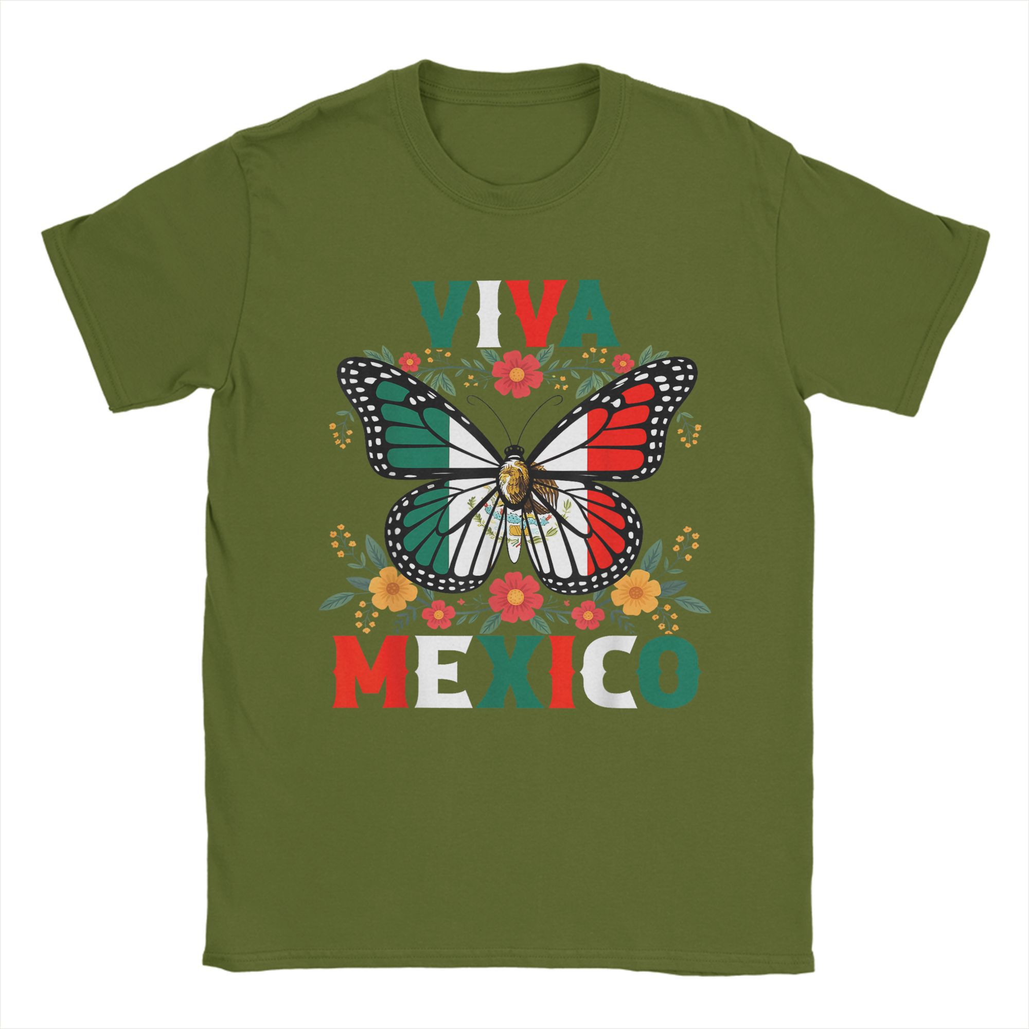 

Viva Mexico Mexican Butterfly Independence Day Flag Mexico Men s T Shirt Tees Short Sleeve Round Collar T-Shirt Original Tops 4XL